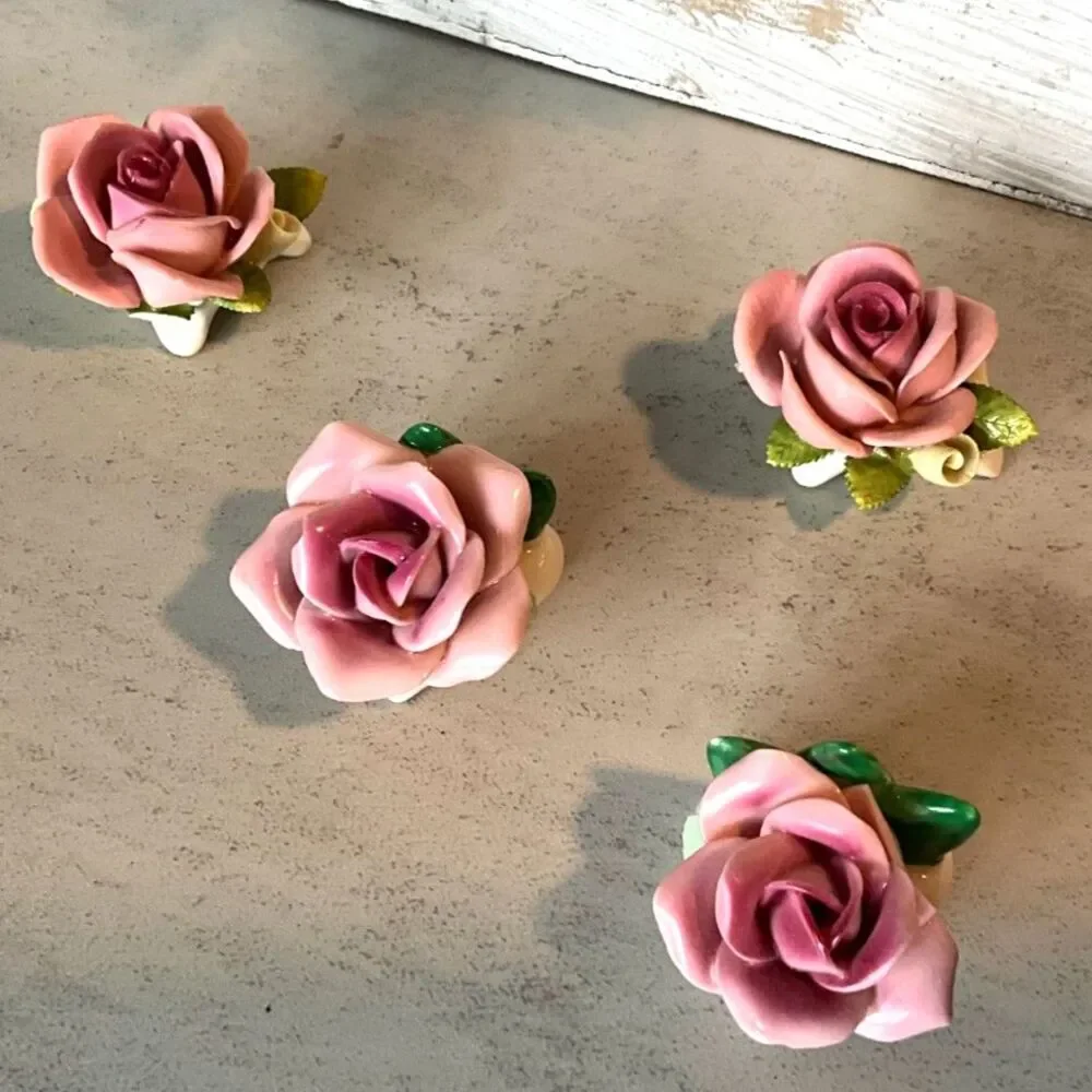 4 beautiful pink roses AK Kaiser Handarbeit Pink porcelain roses set of 4